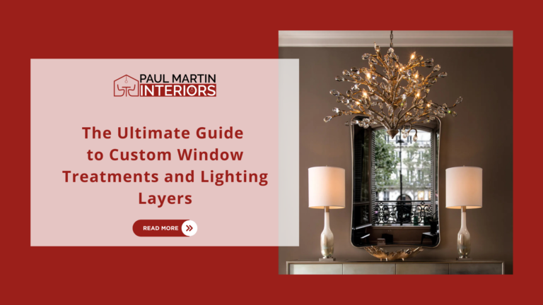 A Paul Martin Interiors banner with a chandelier-lit room, blog title, and “Read More” button